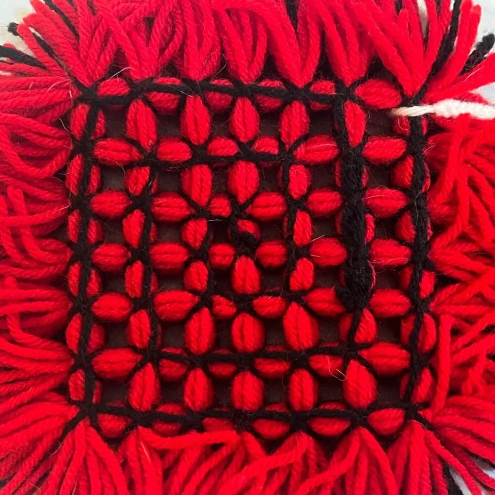 Handcrafted Woven Yarn Pot Holders Black & Red Square Set Of 2 7